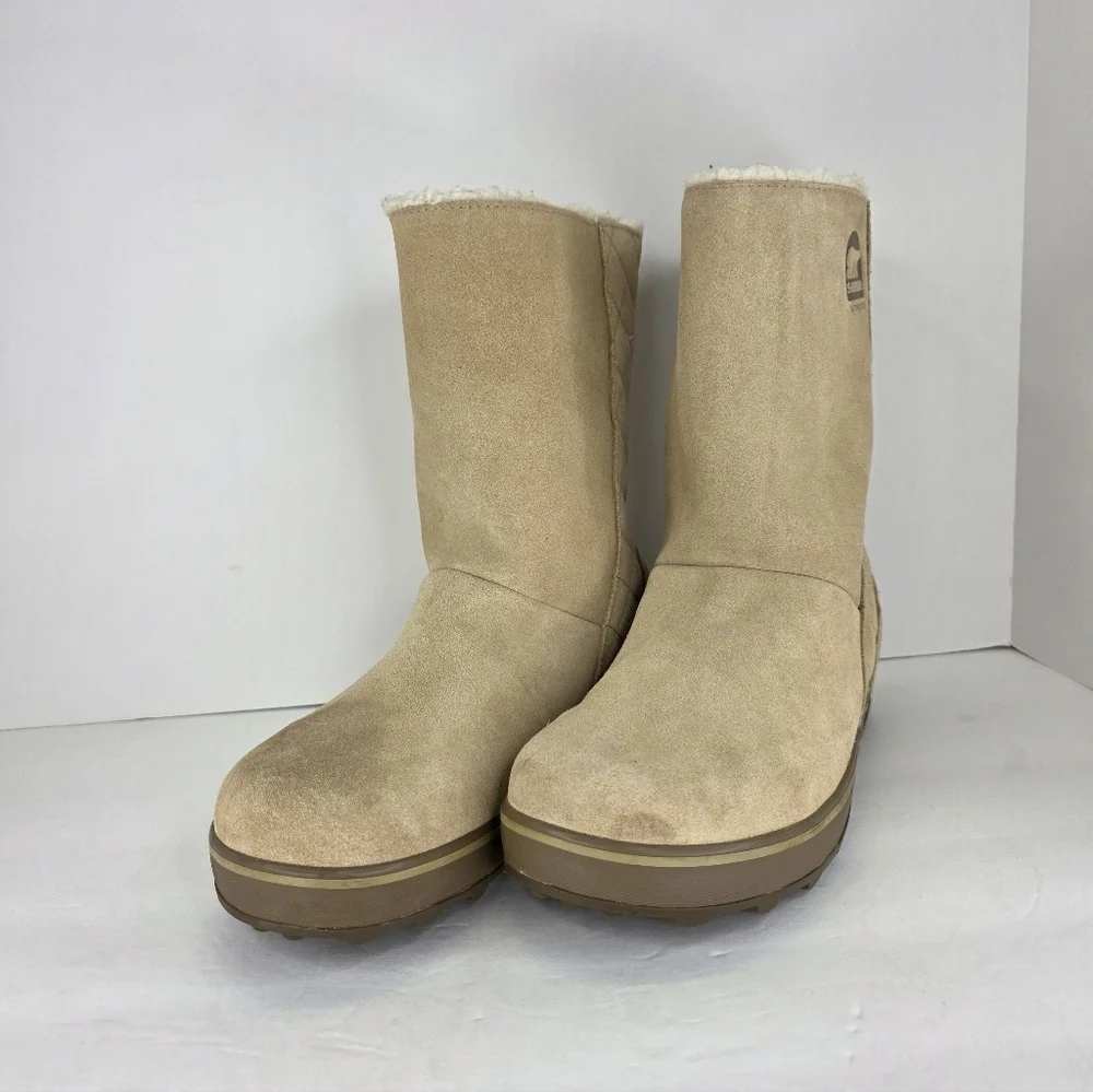Sorel Women’s Glacy Winter Boots Size 7 Brown Tan Suede Waterproof Boots Slip on